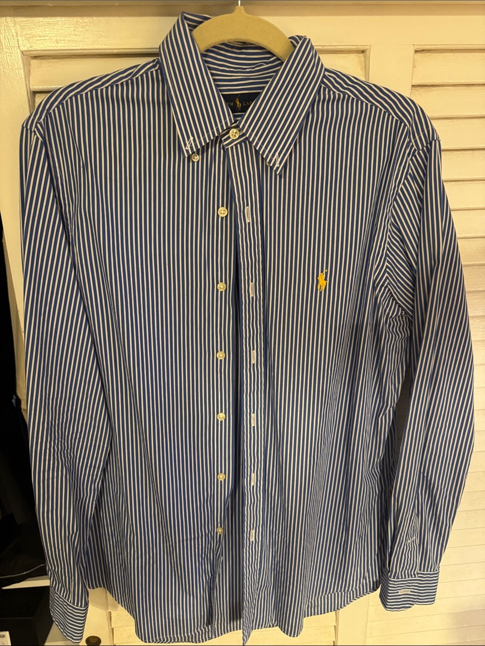 Ralph Lauren Navy and White Striped Button-Down Shirt
